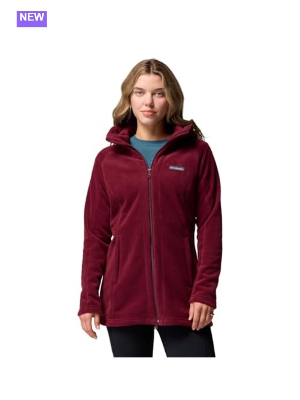 Long Hooded Fleece Jacket Full Zip Two-Way Zipper Pockets Women's Coat